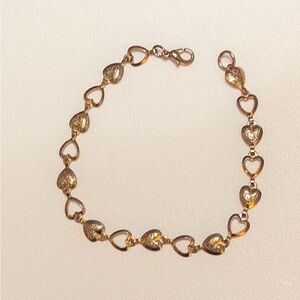 Vintage Gold Heart Link Bracelet Gold Tone Cutout Hearts 1960s